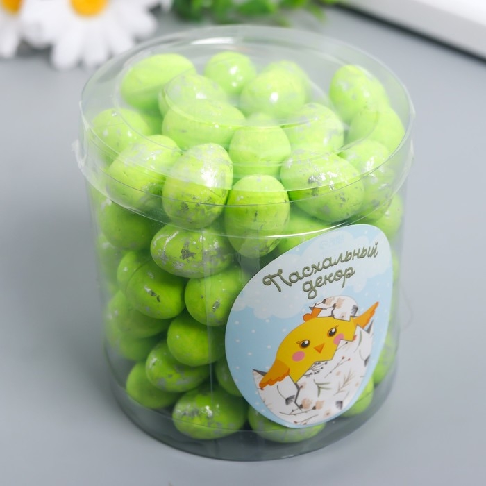 Декор пасхальный Декор пасхальный "Яйцо - серебристая крапинка" набор 100 шт зелёный 1,5х1,8 см, 8х8х8 см