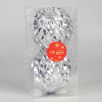 Набор шаров пластик d-10 см, 2 шт "Винтаж" грани, серебро