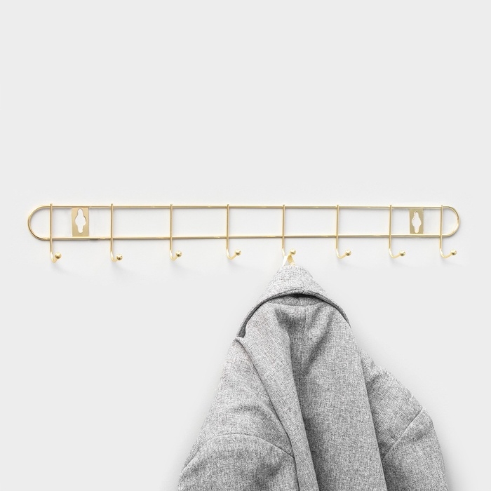 Вешалка настенная Доляна &laquo;Лайт&raquo;, 10 крючков, 43&times;5&times;3 см, золотая