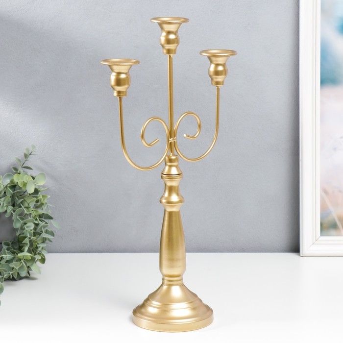Подсвечник металл на 3 свечи Подсвечник металл на 3 свечи "Канделябр. Завитки" золотой 43х24х11,5 см