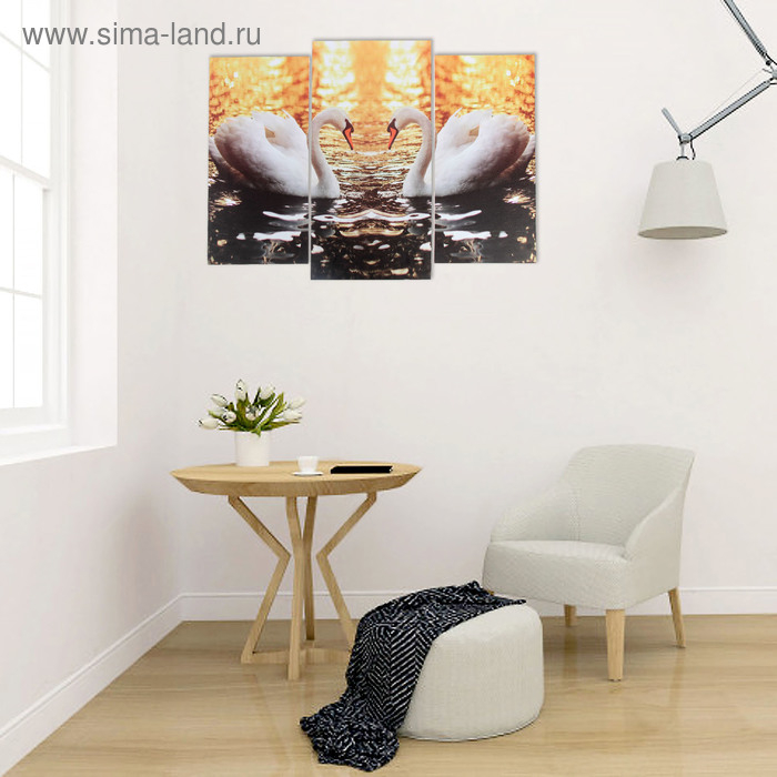 Модульная картина "Лебединое озеро"  (2-25х52; 1-30х60) 60х80 см