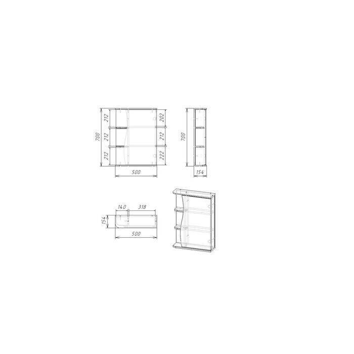 Зеркало-шкаф для ванной комнаты "Тура 5001", с тремя полками, 50 х 15,4 х 70 см
