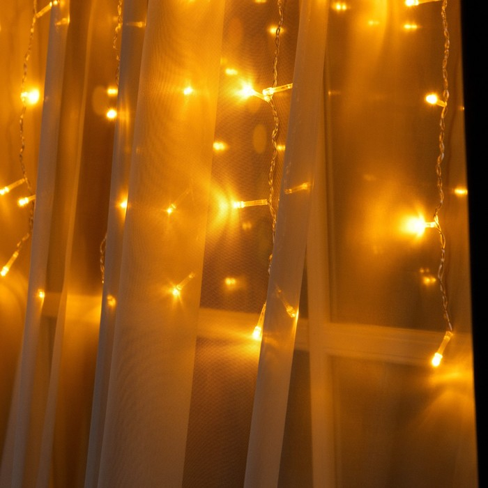 Гирлянда &laquo;Занавес&raquo; 1.5 &times; 1 м, IP20, прозрачная нить, 180 LED, свечение жёлтое, 8 режимов, 220 В