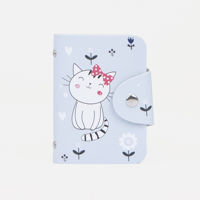 Визитница на кнопке, 24 карты, цвет голубой Визитница на кнопке, 24 карты, цвет голубой