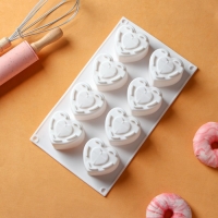 Форма для муссовых десертов Доляна &laquo;Сердце&raquo;, силикон, 29&times;17&times;4,3 см, 8 ячеек (5,5&times;6,2&times;3,5 см), цвет белый