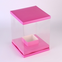Коробка для цветов с вазой и PVC окнами складная, 23 х 30 х 23 см, однотонный, розовый Коробка для цветов с вазой и PVC окнами складная, 23 х 30 х 23 см, однотонный, розовый