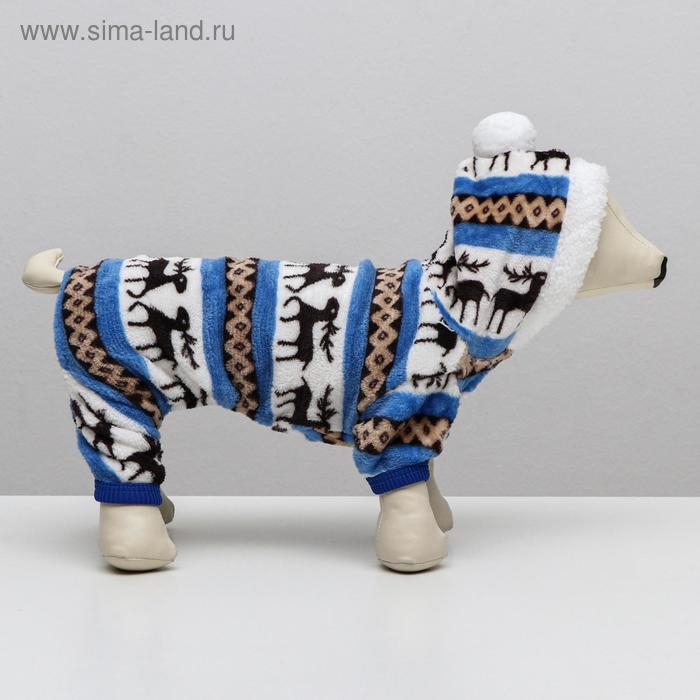 Комбинезон "Олени" с капюшоном, размер S (ДС 25 см, ОГ 35 см, ОШ 25 см), голубой