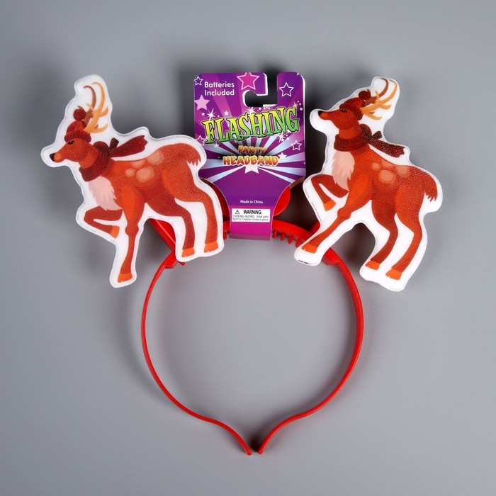 Ободок светодиодный Ободок светодиодный "Олени" 18x16x3 см, 2 LED, батарейки AG10x3 (в комплекте), мерцание, свечение мульти