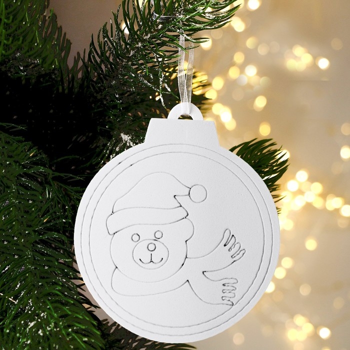 Ёлочное украшение под раскраску «Мишка» 4 шт., кисть Ёлочное украшение под раскраску «Мишка» 4 шт., кисть