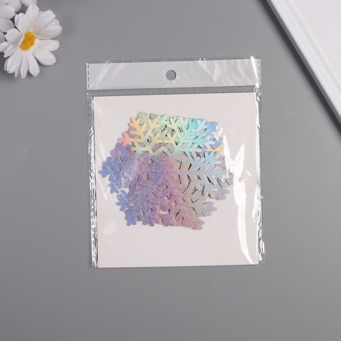 Наклейка бумага, пластик "Снежинки-льдинки" серебро переливы набор 8 шт 9,5х8,5 см