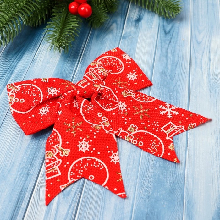 Украшение ёлочное Украшение ёлочное "Бант классика Снеговик" (набор 2 шт) 15х13 см, красный