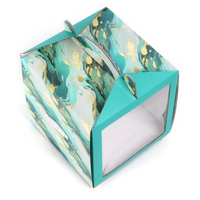 Коробка кондитерская с окном, сундук, &laquo;Мрамор&raquo;, 20 х 20 х 20 см