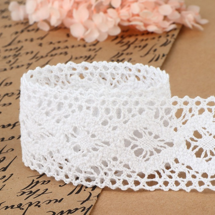 Кружево вязаное, 50 мм &times; 10 &plusmn; 1 м, цвет белый