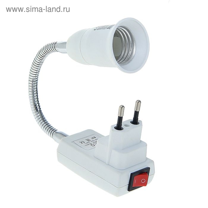 Переходник Ecola, вилка-патрон, Е27, 275 х 45 мм, с выключателем, гибкий, белый Переходник Ecola, вилка-патрон, Е27, 275 х 45 мм, с выключателем, гибкий, белый