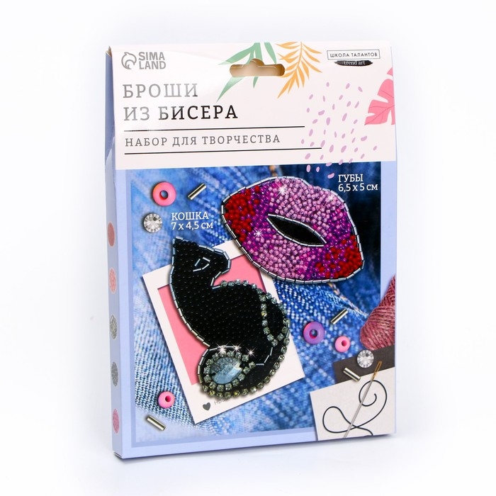 Вышивка бисером. Брошь &laquo;Кошка и губы&raquo;, набор для творчестваа