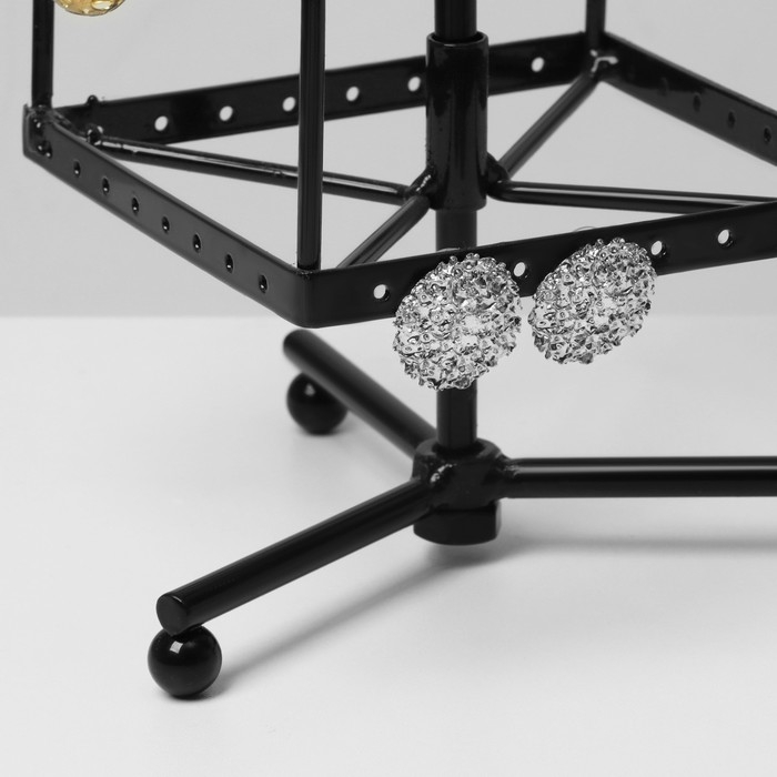 Подставка для украшений &laquo;Вертушка&raquo;, 3 яруса, 48 пар, металл, 11&times;11&times;28 см, цвет чёрный