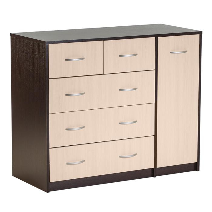 Комод 5 ящиков с дверью, 1100х480х900, Венге темный/Венге светлый Комод 5 ящиков с дверью, 1100х480х900, Венге темный/Венге светлый