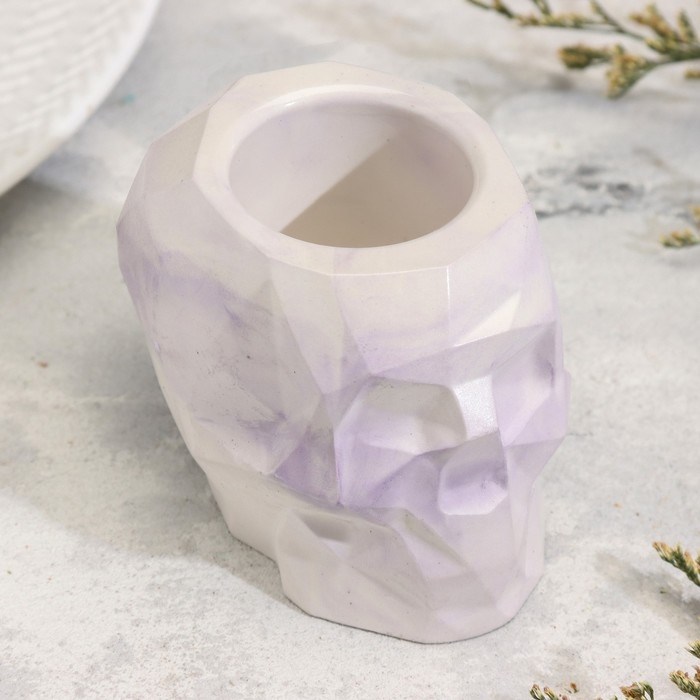 Подсвечник Подсвечник "Череп" из гипса с гранями, 6х9х6,5см,мрамор с фиолетовыми полосками