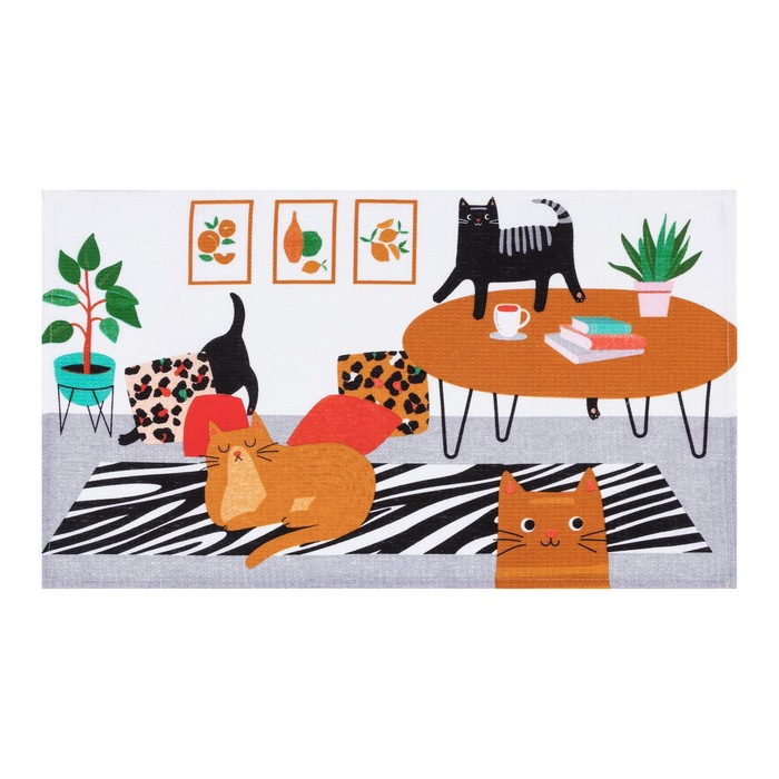 Набор кухонных полотенец Доляна Сats 35х60см-7шт, 100% хлопок