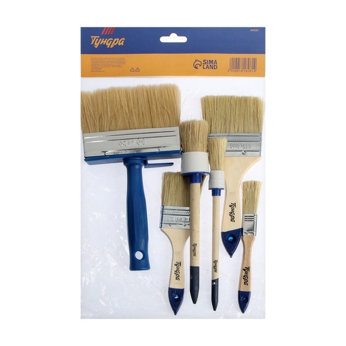 Набор кистей ТУНДРА, плоские 3/4", 2", 3", круглые №2, №8, макловица 30х120 мм, 6 шт.