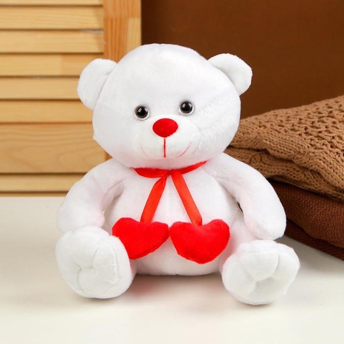 Мягкая игрушка «Медведь», с сердечками, 21 см, цвет белый Мягкая игрушка «Медведь», с сердечками, 21 см, цвет белый