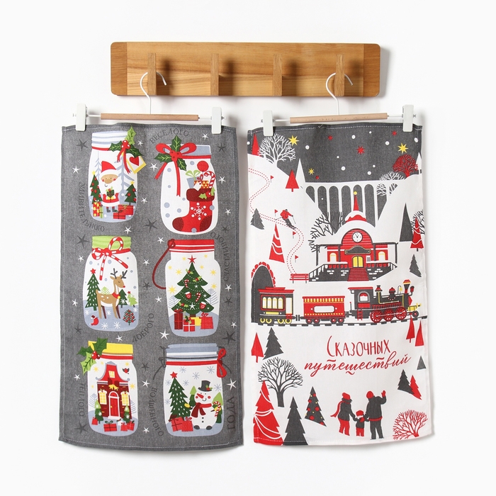 Набор кухонных полотенец Доляна &laquo;Волшебного года&raquo; 35х60см-2шт, 100% хл