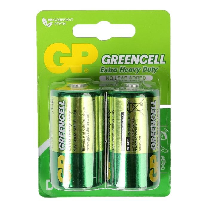 Батарейка солевая GP Greencell Extra Heavy Duty, D, R20-2BL, 1.5В, блистер, 2 шт. Батарейка солевая GP Greencell Extra Heavy Duty, D, R20-2BL, 1.5В, блистер, 2 шт.