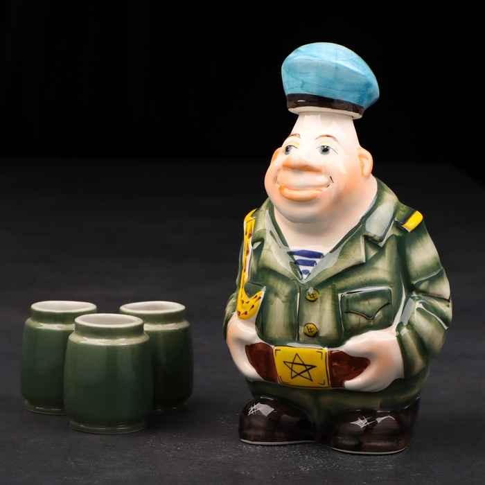 Набор фарфоровый: штоф &laquo;Дембель ВДВ&raquo;, 0.5 л + 3 рюмки, гильза