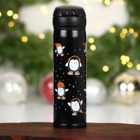 Новый год. Термос новогодний &laquo;Пингвины&raquo; цвет чёрный, 450 мл