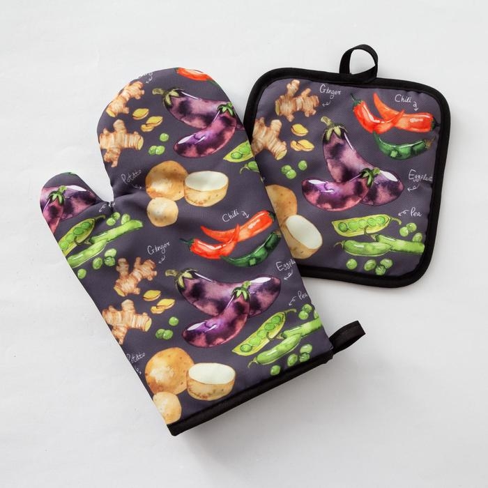 Кухонный набор Доляна «Овощи», прихватка 17х17 см, рукавица 26х16 см Кухонный набор Доляна «Овощи», прихватка 17х17 см, рукавица 26х16 см