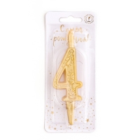 Свеча для торта цифра "Золотой узор", 10,2 см, цифра "4" Свеча для торта цифра "Золотой узор", 10,2 см, цифра "4"