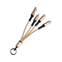 Кабель брелок 3 в 1, MicroUSB/Type-C/Lightning - USB, 2.4 А, бежевый Кабель брелок 3 в 1, MicroUSB/Type-C/Lightning - USB, 2.4 А, бежевый