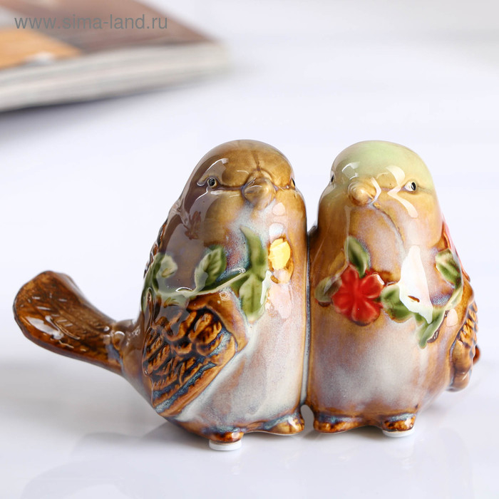 Сувенир керамика Сувенир керамика "Воробьи с цветами" МИКС 10х16,5х10 см