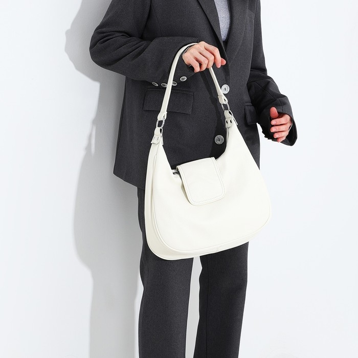 Сумка-мешок на молнии, наружный карман, длинный ремень, цвет белый Сумка-мешок на молнии, наружный карман, длинный ремень, цвет белый