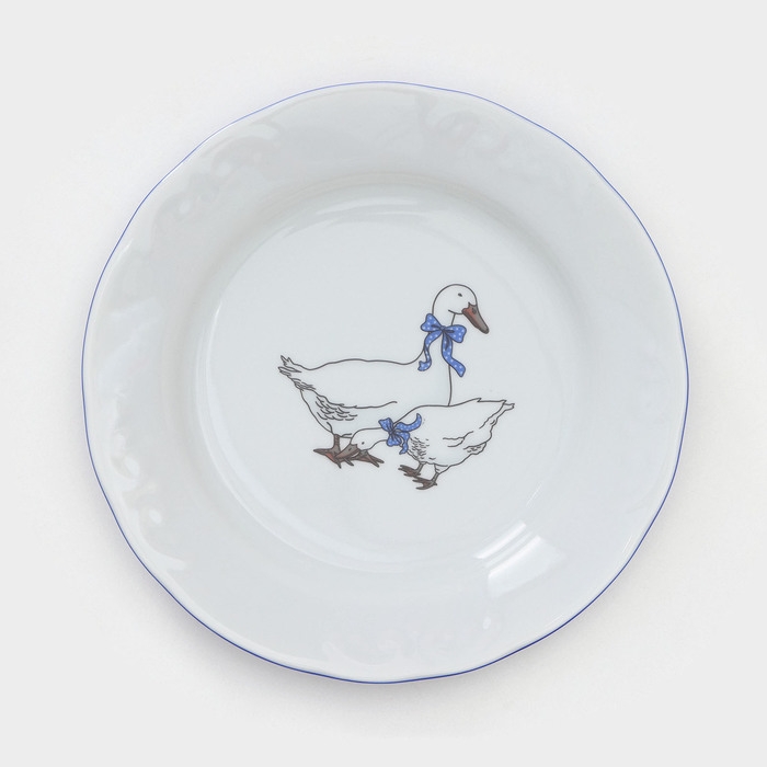Набор фарфоровых тарелок &laquo;Гуси&raquo;, 12 предметов: 6 супниц 350 мл, 6 плоских тарелок d=20 см, рисунок микс