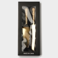 Набор для торта Goldy, 2 предмета: нож длина 27 см, лопатка длина 25 см, цвет золотой