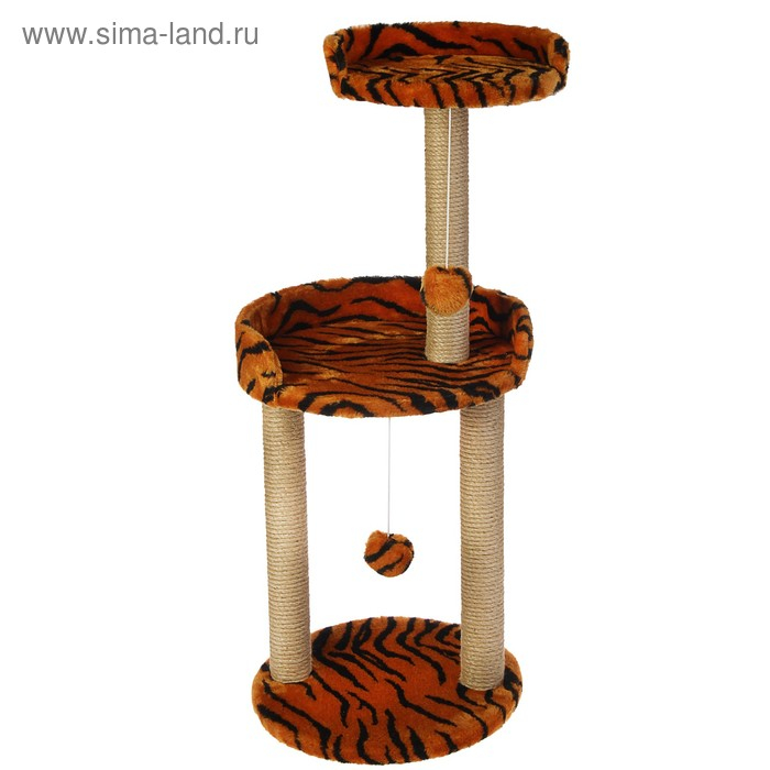 Когтеточка с круглой площадкой и игрушкой, джут, 43 х 43 х 100 см, микс цветов Когтеточка с круглой площадкой и игрушкой, джут, 43 х 43 х 100 см, микс цветов