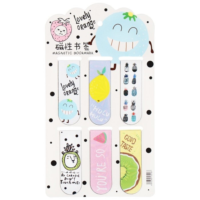 Набор магнитных закладок для книг Calligrata 6 штук, Набор магнитных закладок для книг Calligrata 6 штук, "Фрукты/Ягоды", МИКС