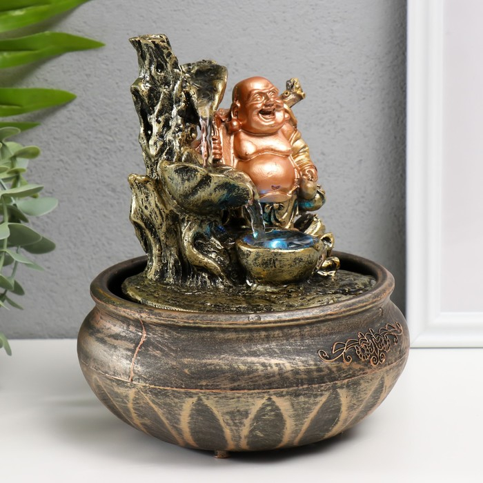 Фонтан настольный с подсветкой Фонтан настольный с подсветкой "Хотей у водопада" 22,5х16х16 см