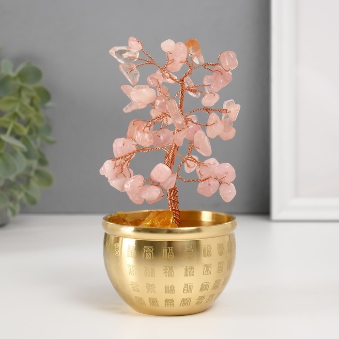 Сувенир бонсай Сувенир бонсай "Денежное дерево в чаше изобилия" розовый 60 камней 7,2х7,2х15,5 см