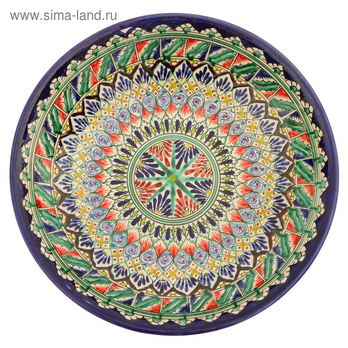 Ляган Риштанская Керамика Ляган Риштанская Керамика "Узоры", 33 см, синий, глубокий