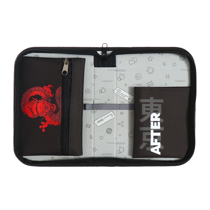 Пенал 1 секция 140 х 210 х 40 мм, откидной карман и косметичка, тканевый, Calligrata TOP Content Пенал 1 секция 140 х 210 х 40 мм, откидной карман и косметичка, тканевый, Calligrata TOP Content "Дракон"