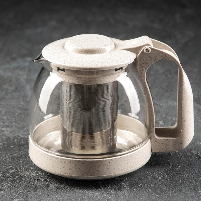 Чайник стеклянный заварочный &laquo;Джони&raquo;, 700 мл, с металлическим ситом, цвет бежевый