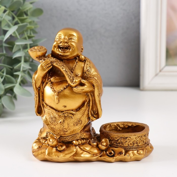 Сувенир полистоун подсвечник на 1 свечу d=3,7 см Сувенир полистоун подсвечник на 1 свечу d=3,7 см "Денежный Хотей" 12х6х12 см