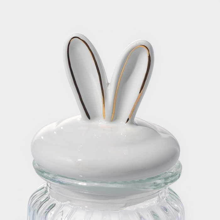 Банка стеклянная для хранения сыпучих продуктов Доляна &laquo;Зайка в золотом&raquo;, 230 мл, с керамической крышкой