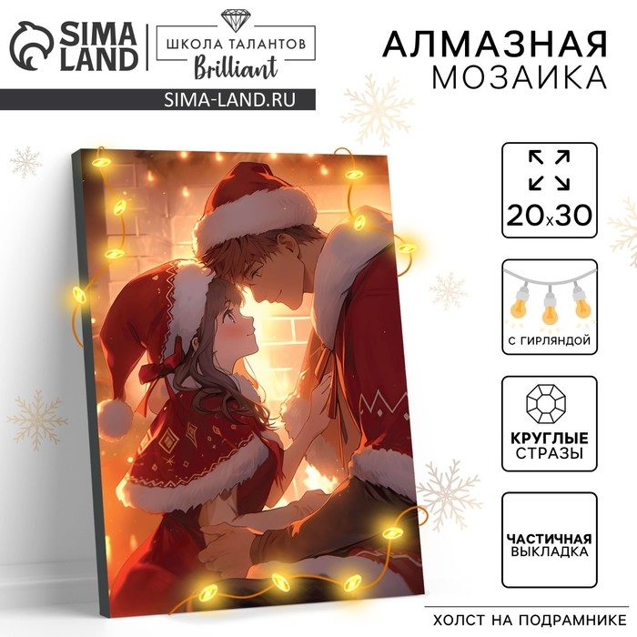 Алмазная мозаика на новый год с частичным заполнением на подрамнике «Влюбленная пара», 20 х 30 см, с гирляндой, новогодний набор для творчества Алмазная мозаика на новый год с частичным заполнением на подрамнике «Влюбленная пара», 20 х 30 см, с гирляндой, новогодний набор для творчества