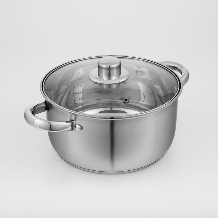 Кастрюля из нержавеющей стали Доляна &laquo;Гретте&raquo;, 4,2 л, d=22 см, с крышкой, капсульное дно, индукция