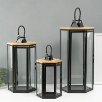 Подсвечник металл, дерево, фонарь"Шесть граней" набор 3 шт 22,5х19,5х43,5; 18,5х16х31 см Подсвечник металл, дерево, фонарь"Шесть граней" набор 3 шт 22,5х19,5х43,5; 18,5х16х31 см