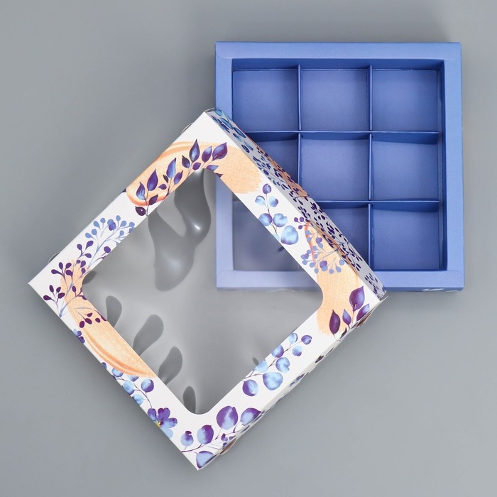 Коробка для конфет, кондитерская упаковка, 9 ячеек, &laquo;Для тебя&raquo;, 14.7 х 14.7 х 3.5 см