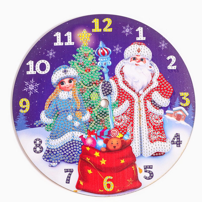 Алмазная мозаика на новый год для детей с частичным заполнением на часах &laquo;Новый Год!&raquo;, 20 х 20 см, новогодний набор для творчества